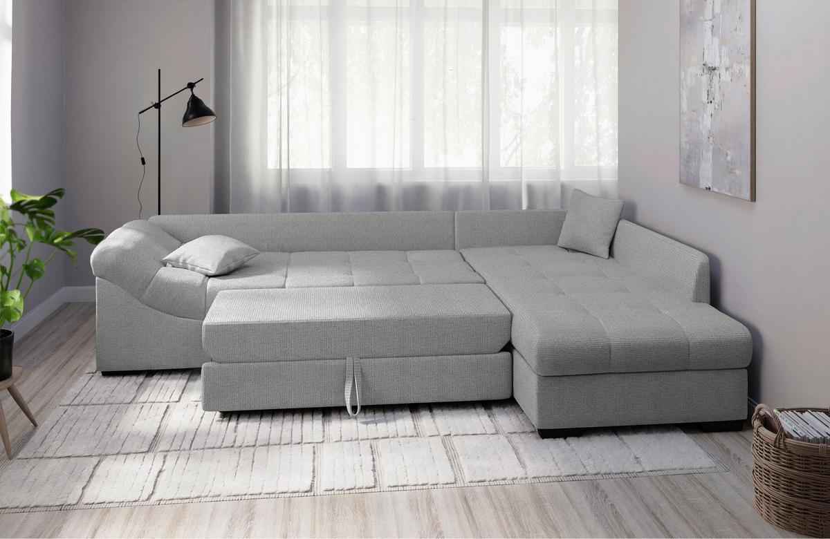 Eckschlafsofa Alvito Silberfarben S: 298x202 Cm - Silberfarben/Schwarz, MODERN, Textil (298/202cm) - MID.YOU