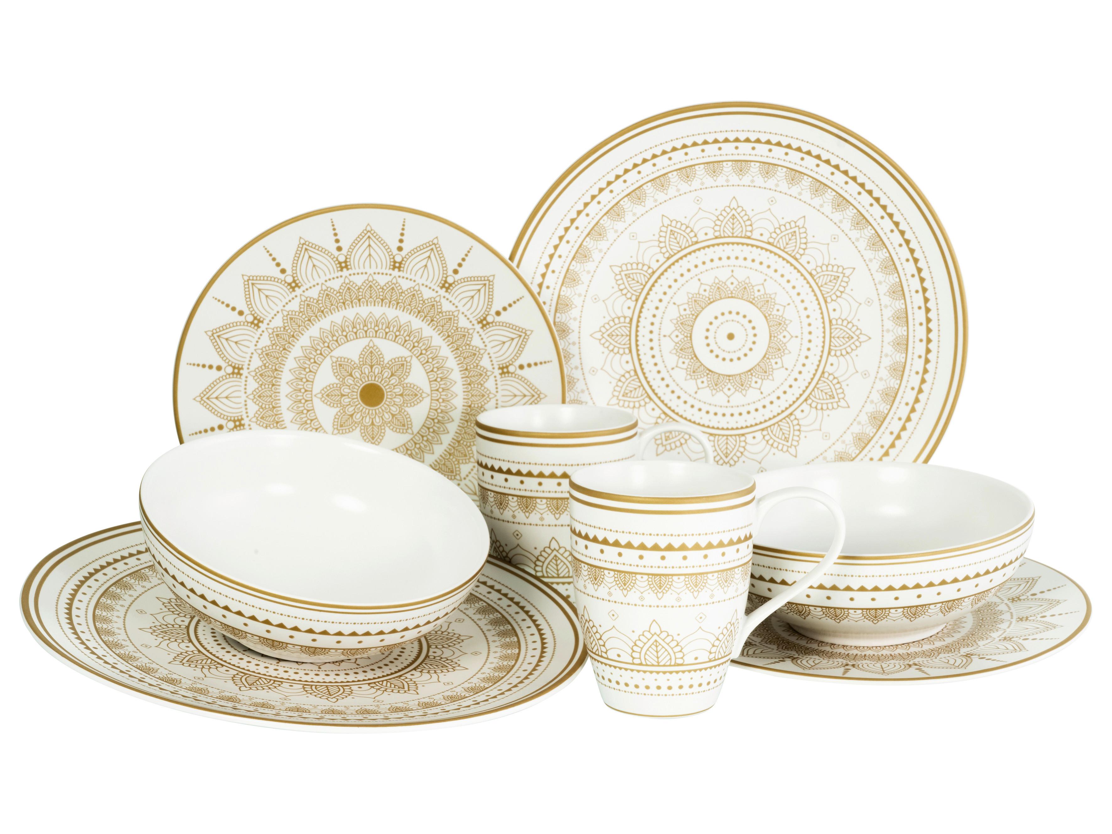 Kombinovaná souprava MANDALA 8-dílna - bílá/barvy zlata, keramika (30/30/28,5cm) - Creatable