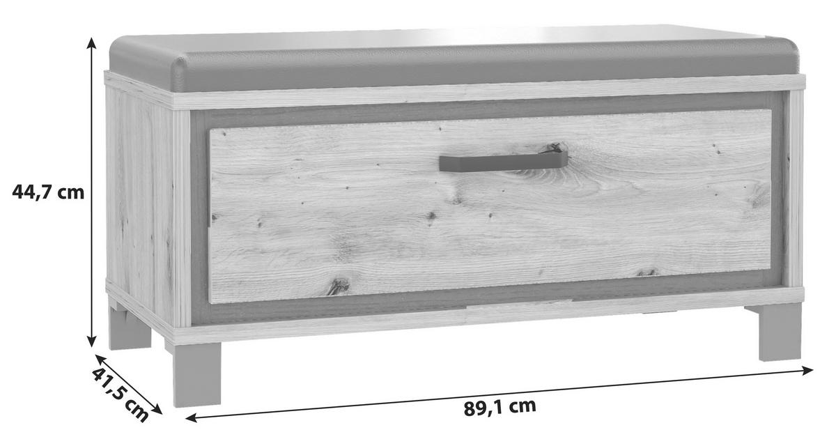 Garderobenbank Trondheim B: 89,1 cm Eiche/Schwarz - Eichefarben/Schwarz, Basics, Holzwerkstoff/Kunststoff (89,1/44,7/41,5cm) - Livetastic
