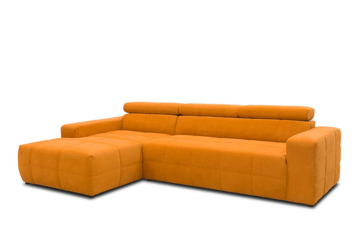 Ecksofa + Kopfteilverstellung Brandon Orange Mikrofaser - Schwarz/Orange, Design, Textil (175/285cm) - MID.YOU