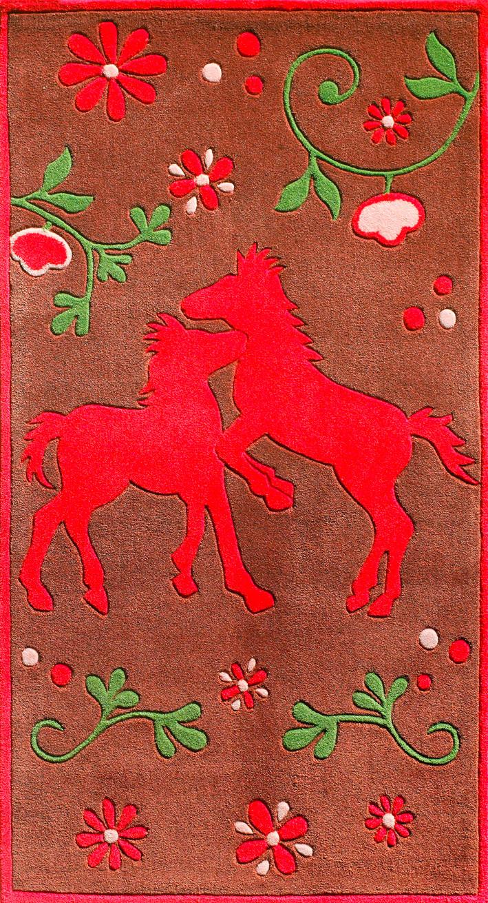 Kinderteppich Pferd Braun/pink 80x150 Cm