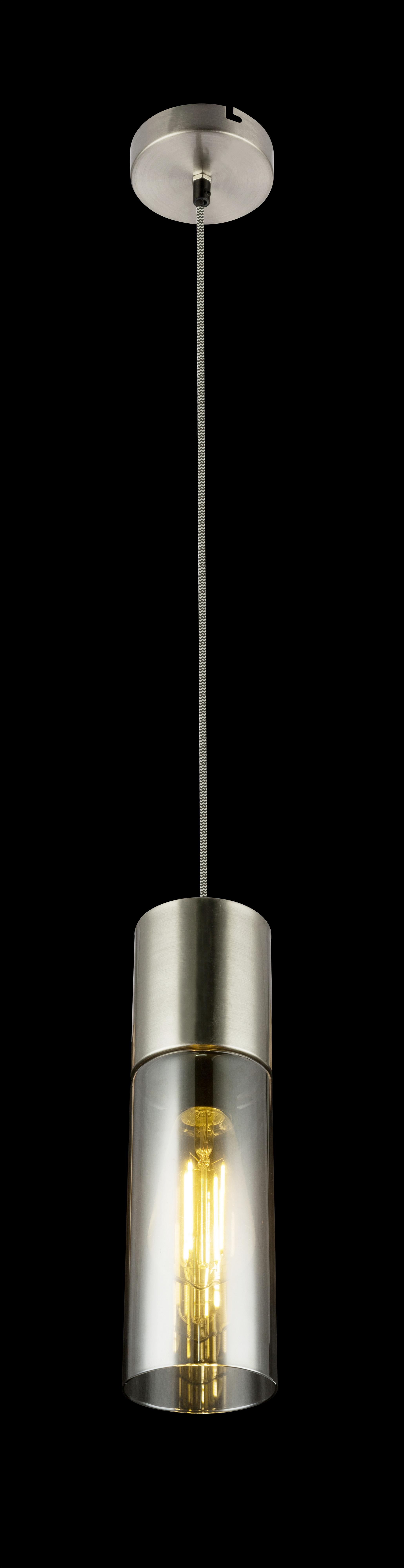 Hängeleuchte H: ca. 153 cm 1-Flammig, Rauchglas/ Messing