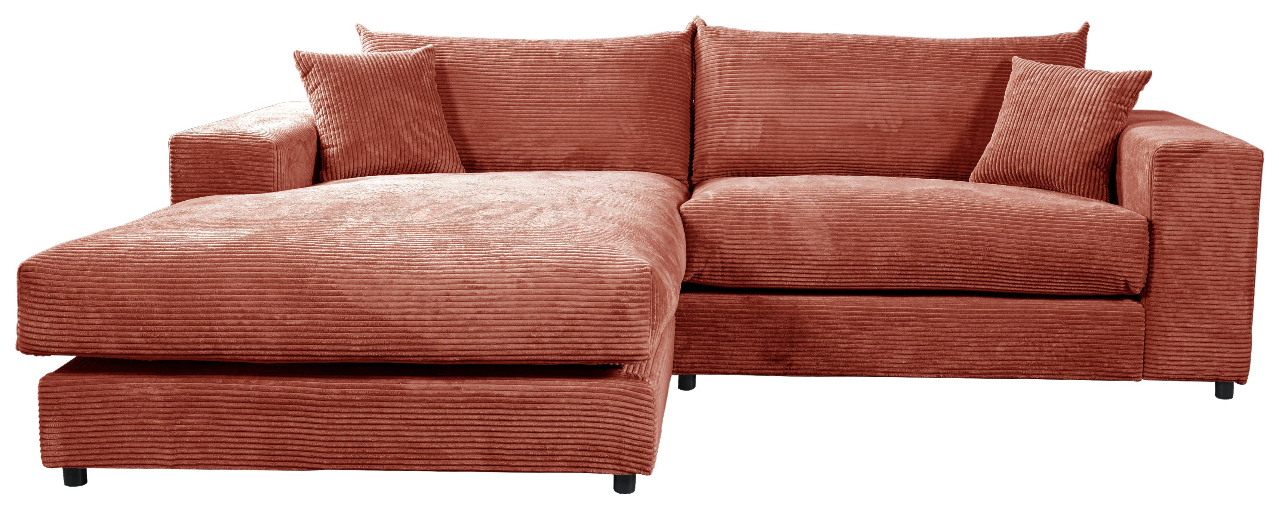 Ecksofa Funny S Links, Terracotta,Schenkel:180x265 cm - Terracotta/Schwarz, Basics, Textil (180/265cm) - Livetastic