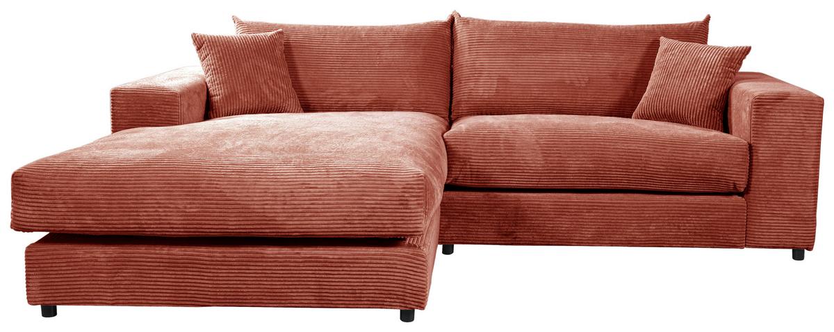 Ecksofa Funny S Links mit Hocker, Terracotta B: 265 cm - Terracotta/Schwarz, Basics, Textil (180/265cm) - Livetastic