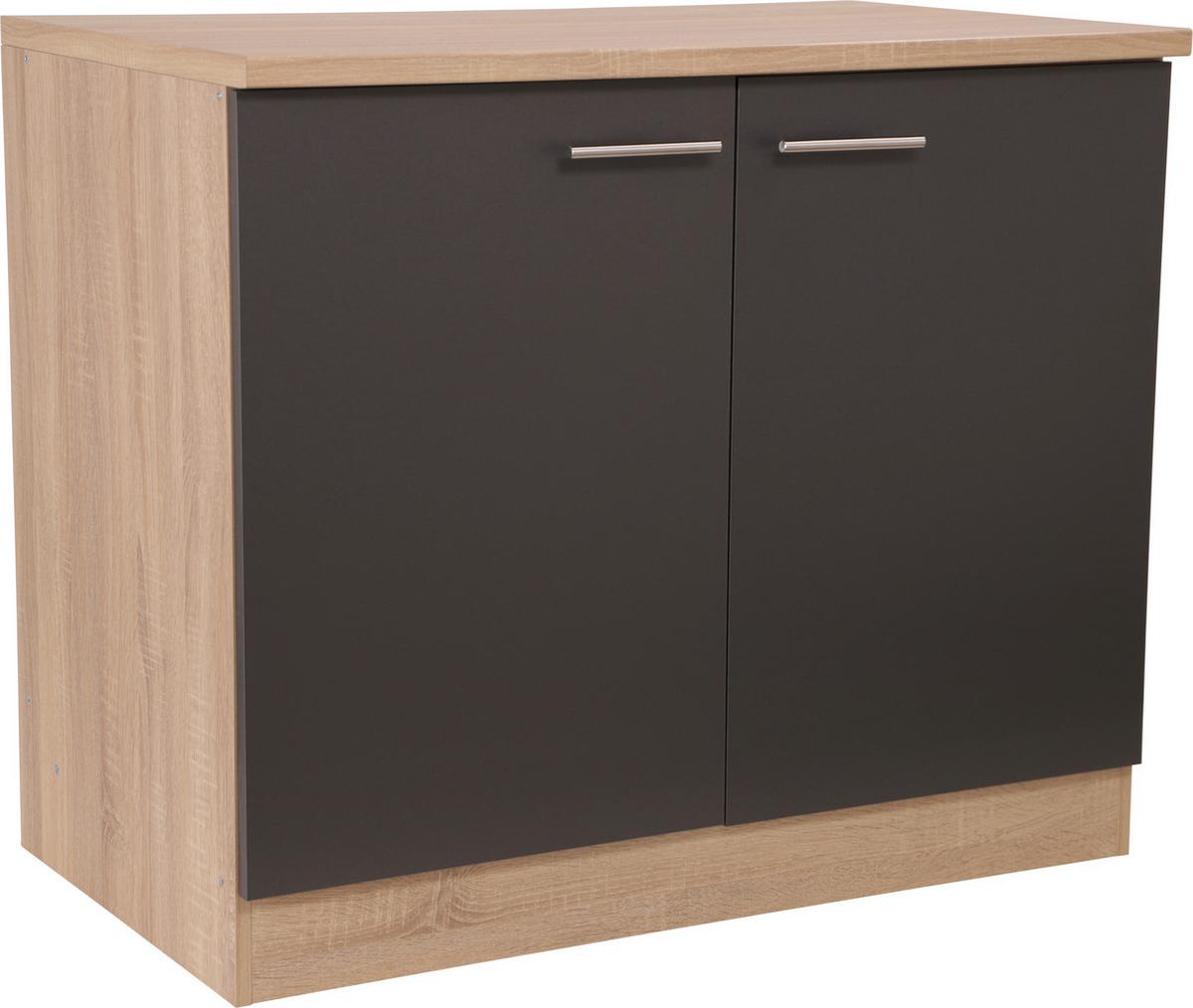 Spülenunterschrank Merle Grau/Eiche Dekor B:100cm - Eichefarben/Grau, Basics, Holzwerkstoff (100/84,8/60cm) - Respekta