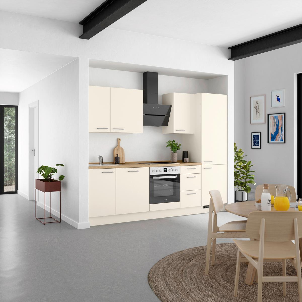 Kuchyňská linka 270 cm, magnóliová supermatná - barvy dubu/magnolie, Moderní, kov/kompozitní dřevo (270cm) - Nobilia