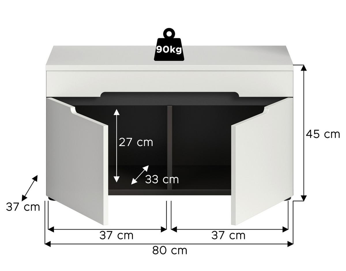 Sitzbank Canu Grau/Weiß B: 80 cm - Schwarz/Weiß, Design, Holzwerkstoff (80/45/37cm) - Livetastic
