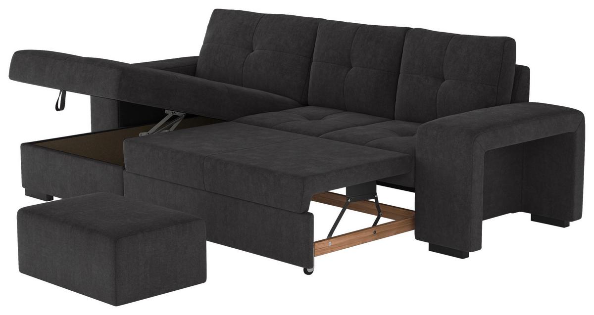 Eckschlafsofa Mattina Schwarz S: 156x268 Cm - Schwarz, MODERN, Textil (156/268cm) - MID.YOU