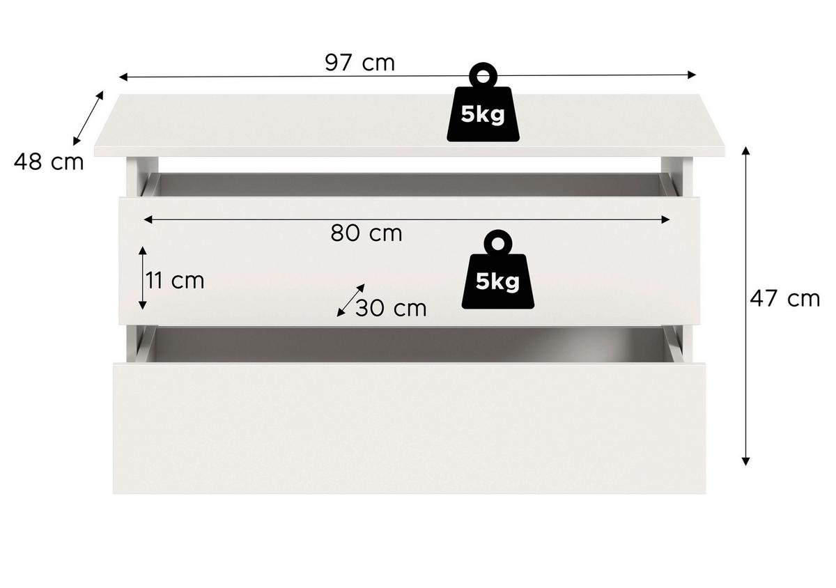 Schubkasteneinsatz Oakland, Weiß B: 97 cm - Weiß, MODERN, Holzwerkstoff (97/47/48cm) - MID.YOU