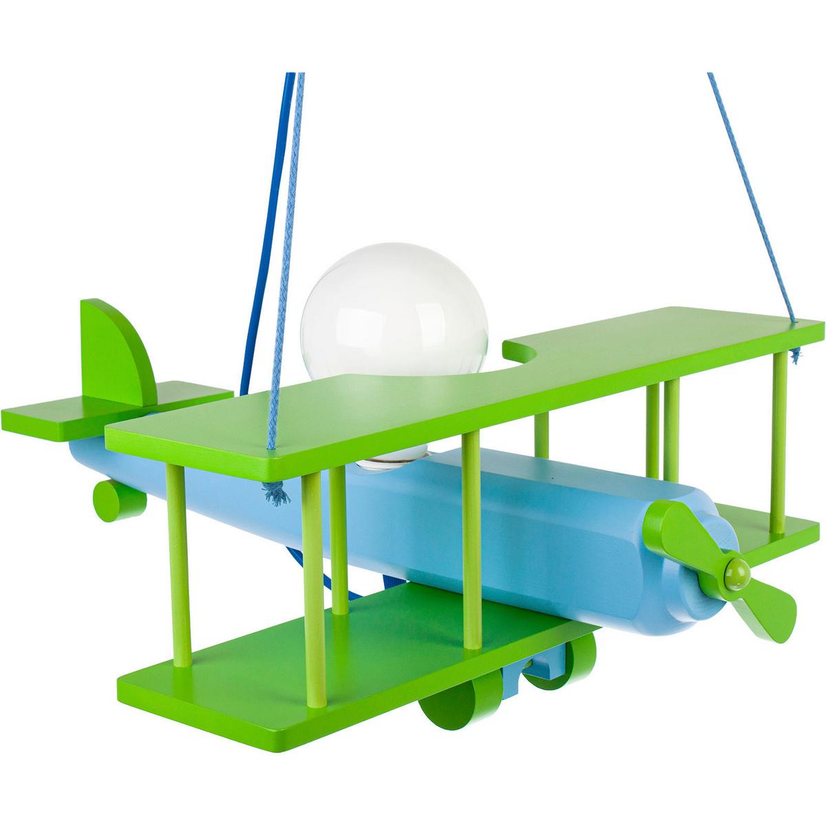Kinderhängeleuchte Flugzeug H: 75 cm 1-Flammig - Blau/Grün, KONVENTIONELL, Holz (42/45/75cm)