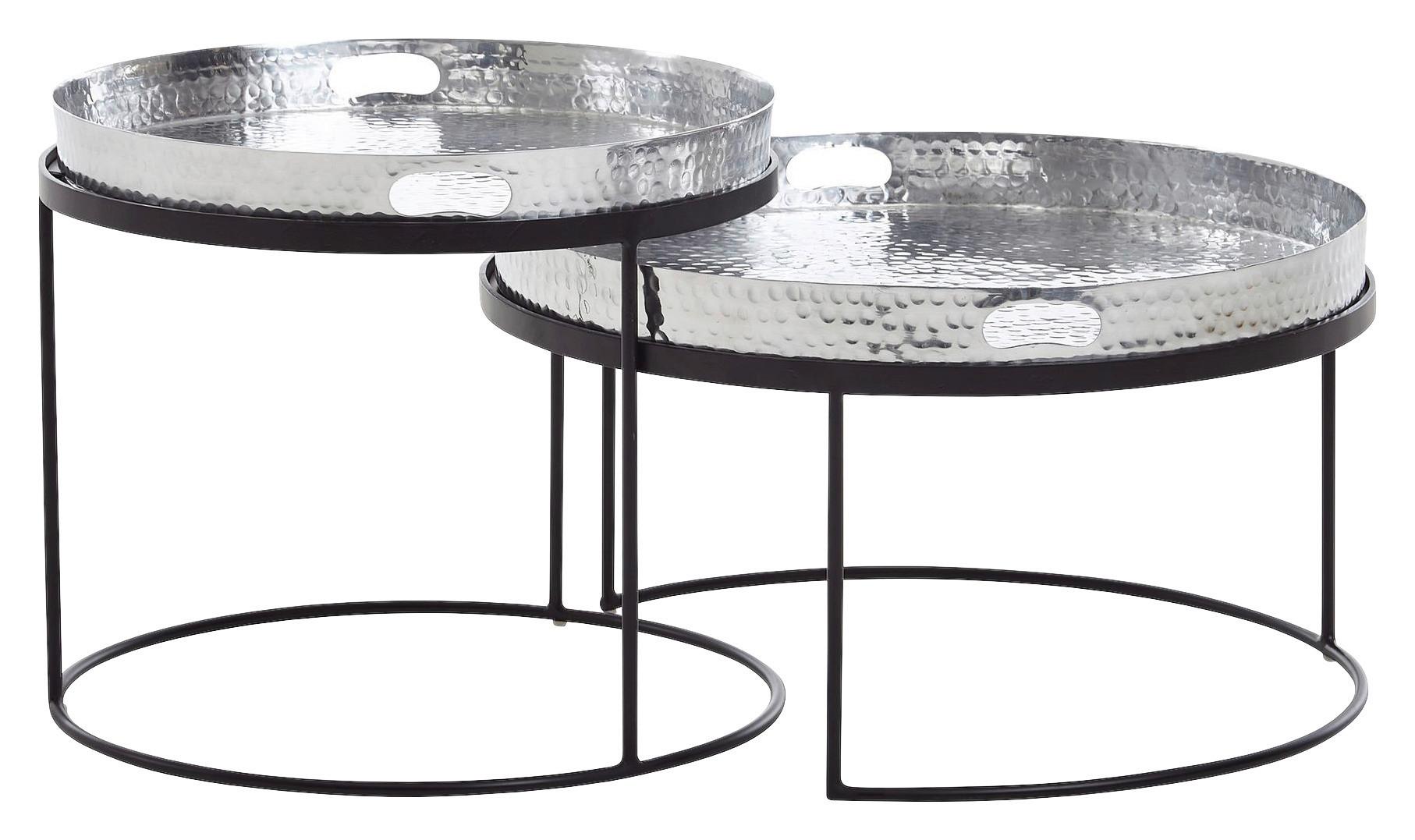 Couchtischset Wohnling Silberfarben B:46 Cm - Silberfarben/Schwarz, MODERN, Metall (46/46/41cm) - MID.YOU