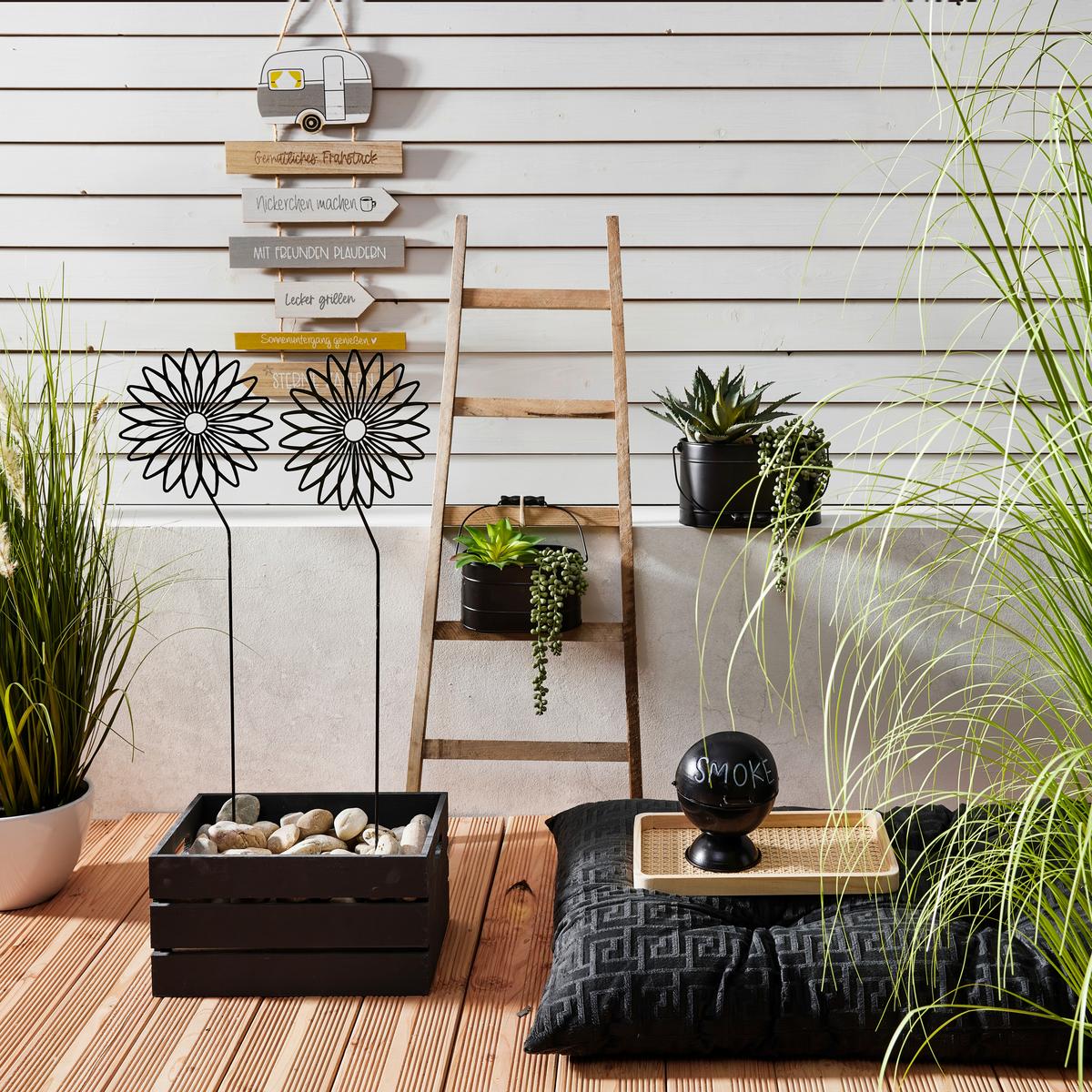 Übertopf Trixi Aus Zink, Oval + Griff LxB: 19x10 cm, Schwarz - Schwarz, MODERN, Metall (19/10/11cm)