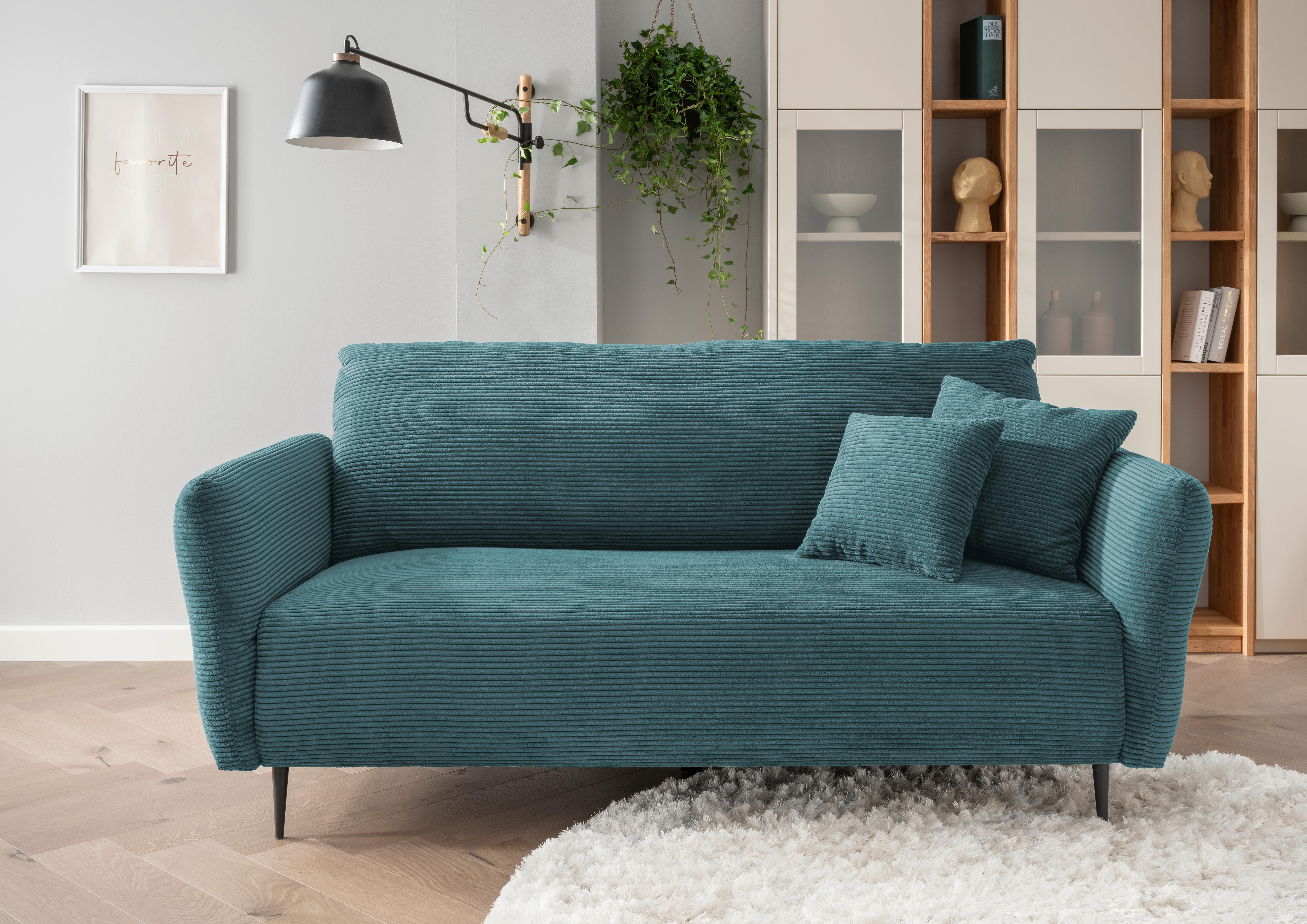 3-Sitzer-Sofa Vanilla Beige - Petrol/Schwarz, Design, Textil (201/97/102cm) - Livetastic