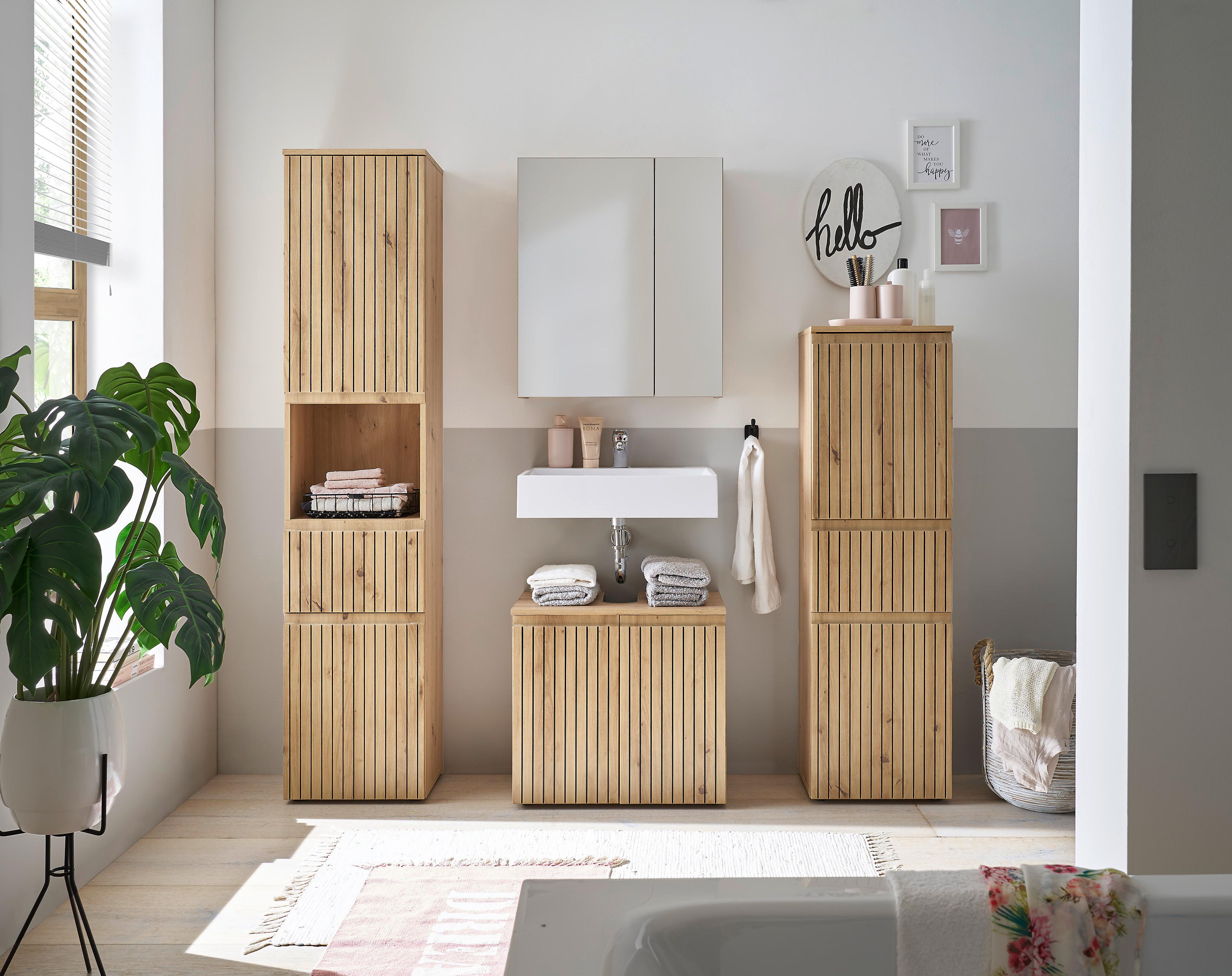 Badezimmer Hochschrank Austin 40 cm, Eiche Artisan Dekor - Schwarz/Eiche Artisan, MODERN, Holzwerkstoff (40/181/31cm) - MID.YOU
