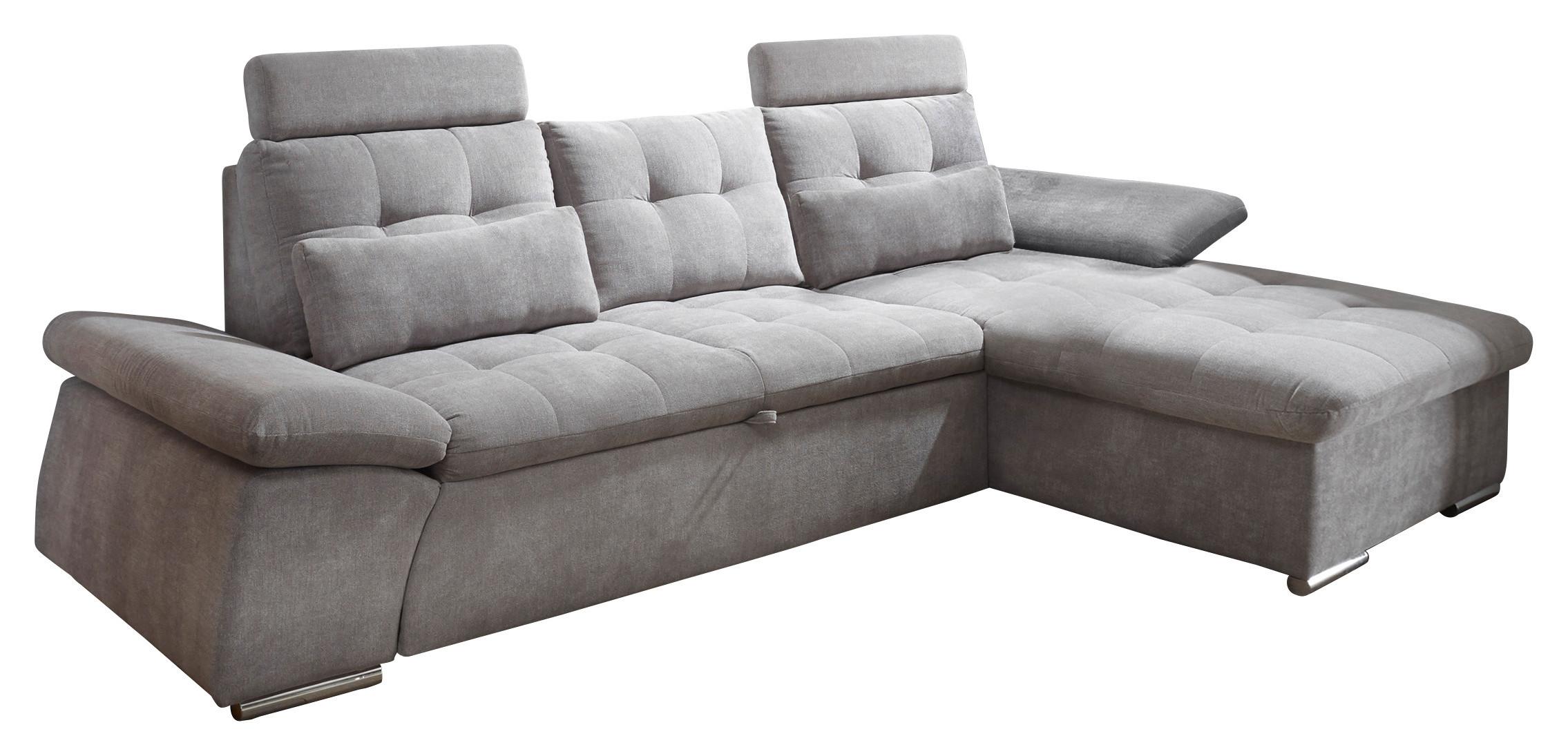 Ecksofa mit Schlaffunktion Nalo Longchair, Webstoff - Schlammfarben/Silberfarben, KONVENTIONELL, Holzwerkstoff/Textil (268/170cm) - MID.YOU