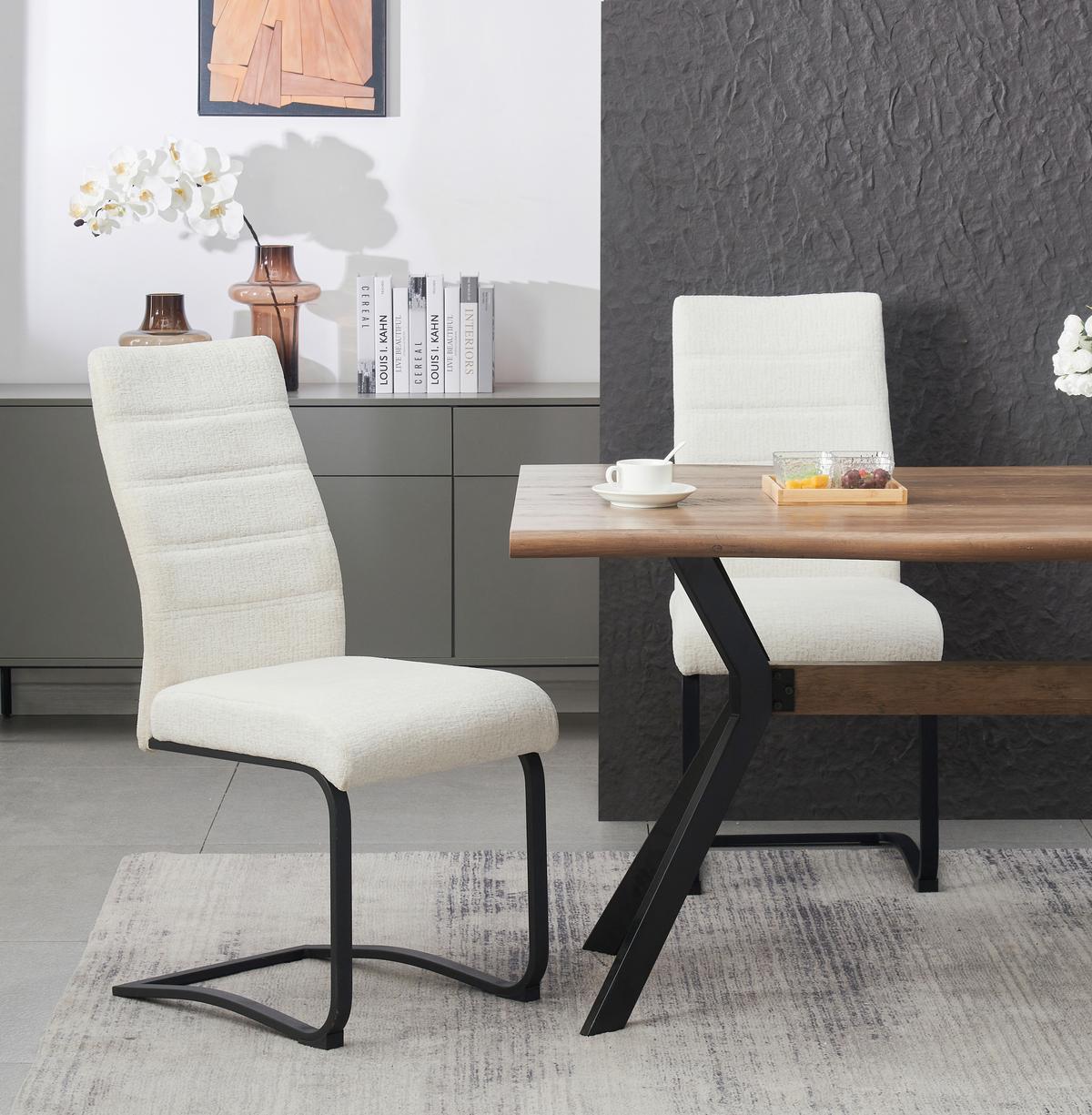 Szánkótalpas Szék Szett Leni - krémszínű/fekete, Modern, textil/fém (43/98/59cm) - MID.YOU
