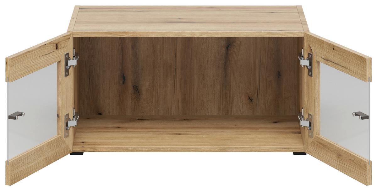 Vitrine 2 Türen, B: 64 cm Sixty-Four, Eichefarben - Eichefarben/Schwarz, Trend, Glas/Holzwerkstoff (64/32/35cm)