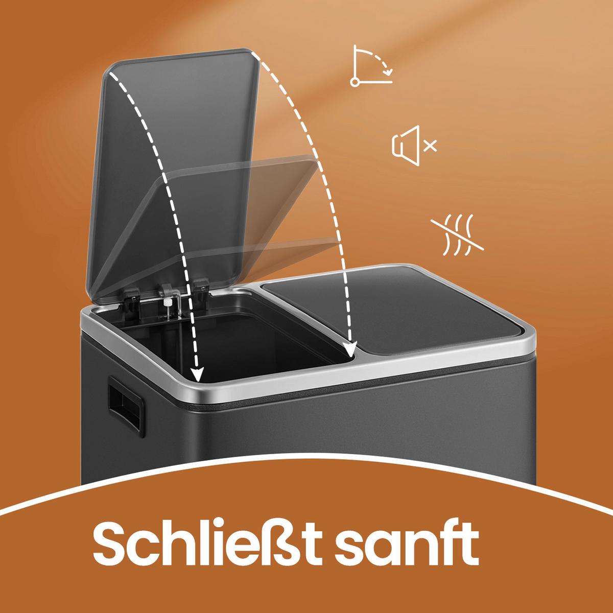 Abfallsammler Schwarz/silberfarben B: 41 Cm - Silberfarben/Schwarz, Basics, Kunststoff/Metall (41/47/36cm)