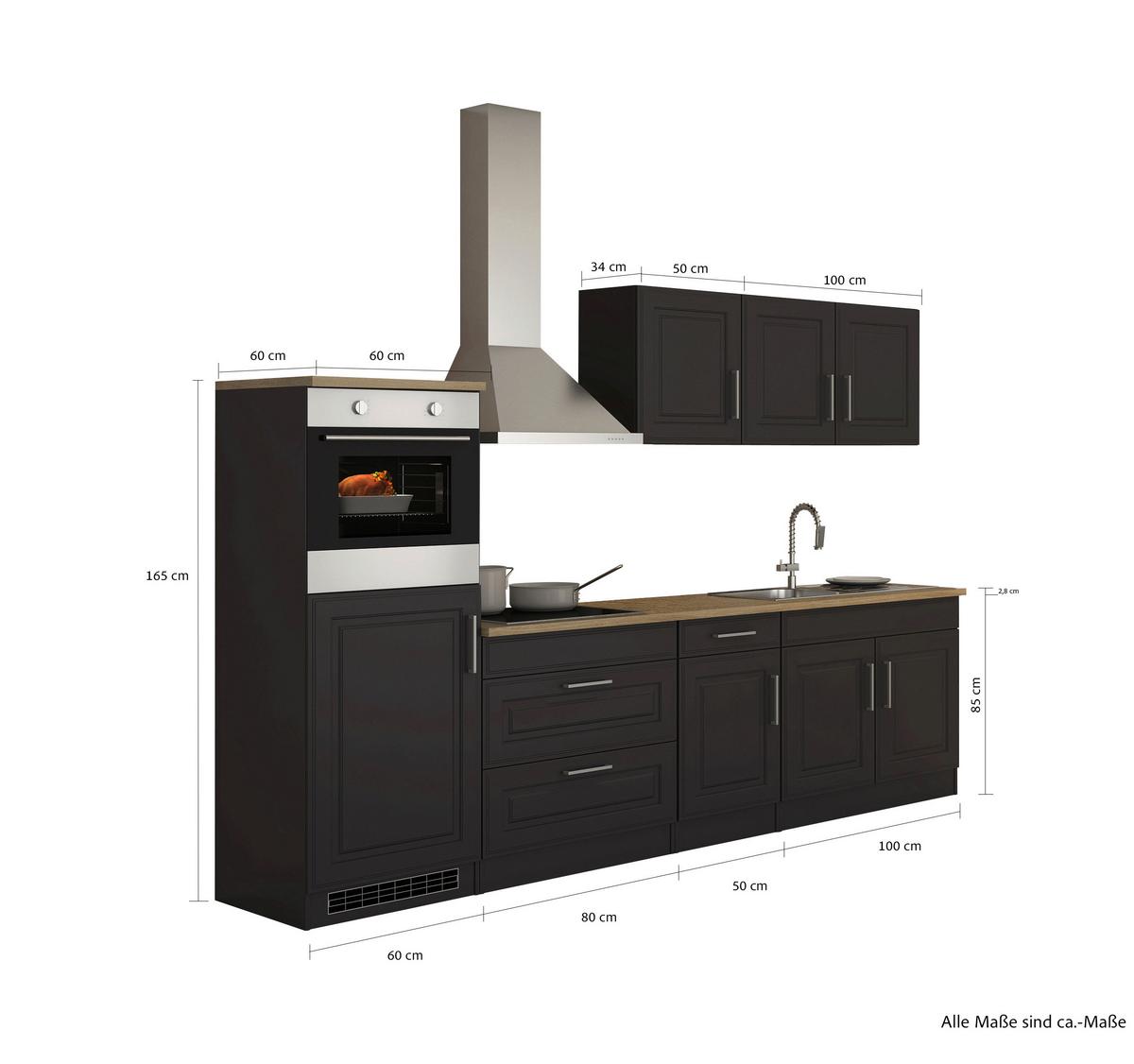 Küchenblock Rom Graphitfarben B: 290 cm - Graphitfarben/Sonoma Eiche, MODERN, Holzwerkstoff (290cm) - Held