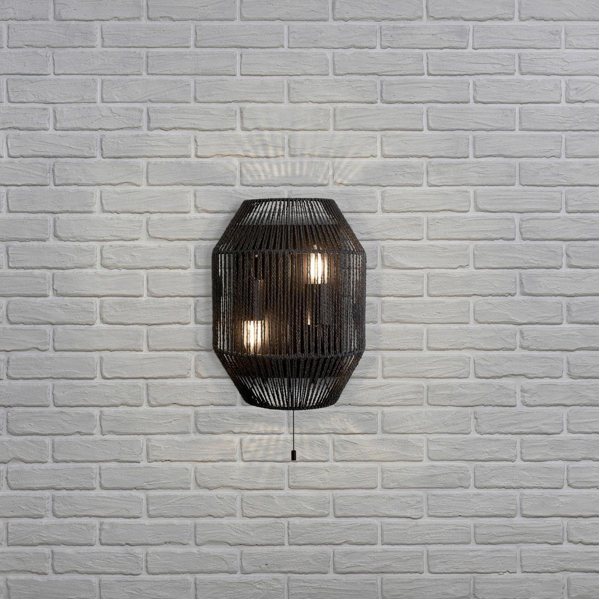 Falilámpa Wicker 11201-2bk - fekete, Design, műanyag/fém (24,5/30,5cm)