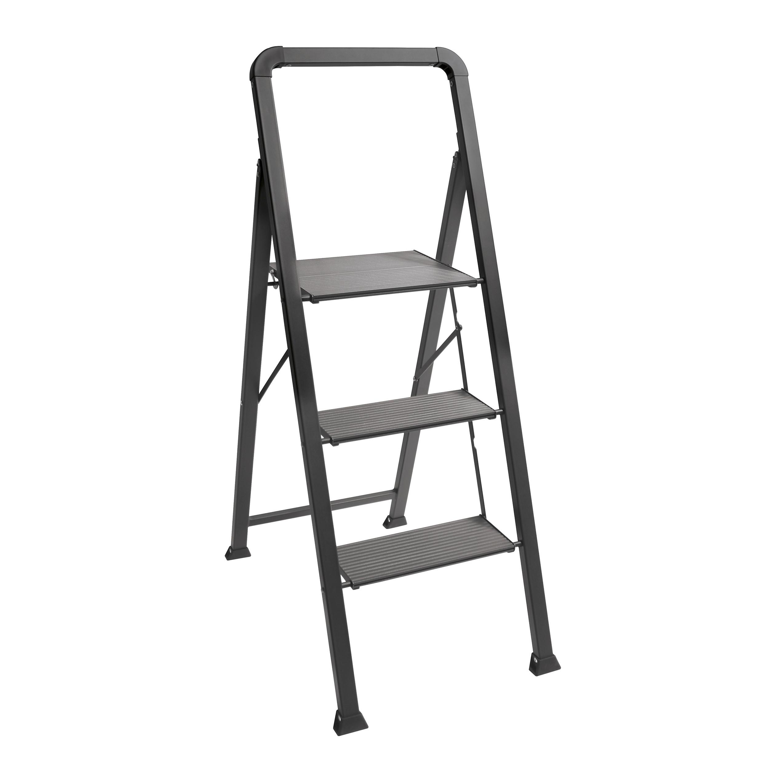 Klapptrittleiter Stahlschwarz - Schwarz, Basics, Metall (62/108/42.5cm) - Spirella