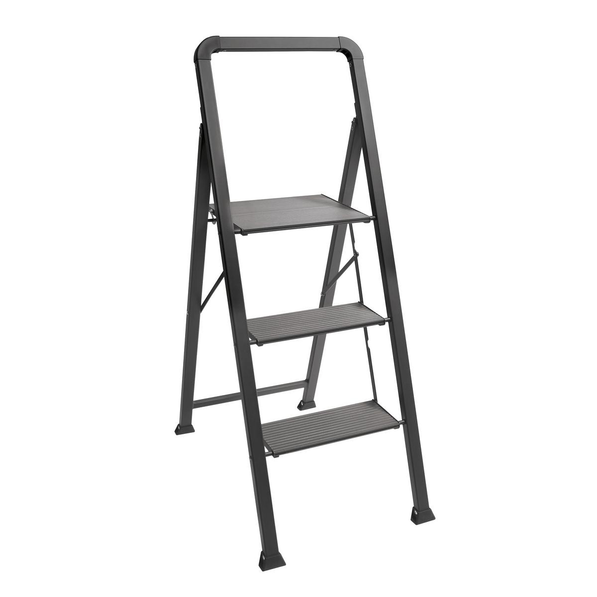 Klapptrittleiter Stahlschwarz - Schwarz, Basics, Metall (62/108/42.5cm) - Spirella