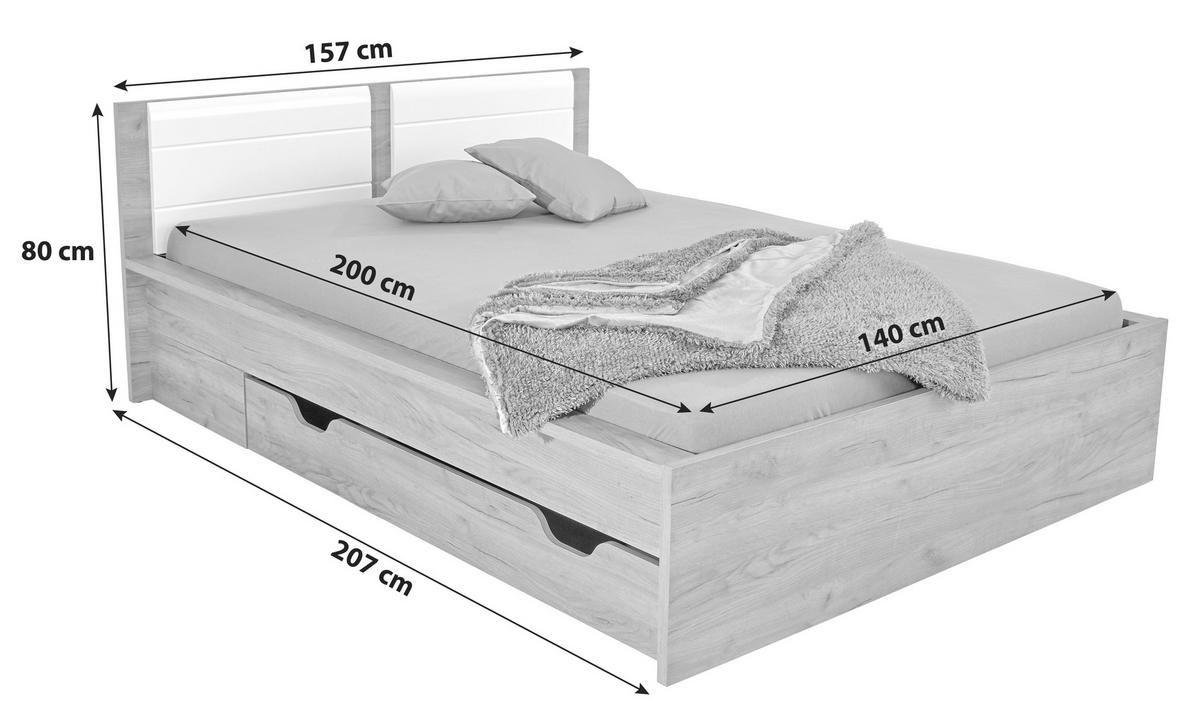 Ágykeret Avensis New 140/200 Cm - tölgyfa színű/fehér, Konventionell, fa (140/200cm) - Luca Bessoni