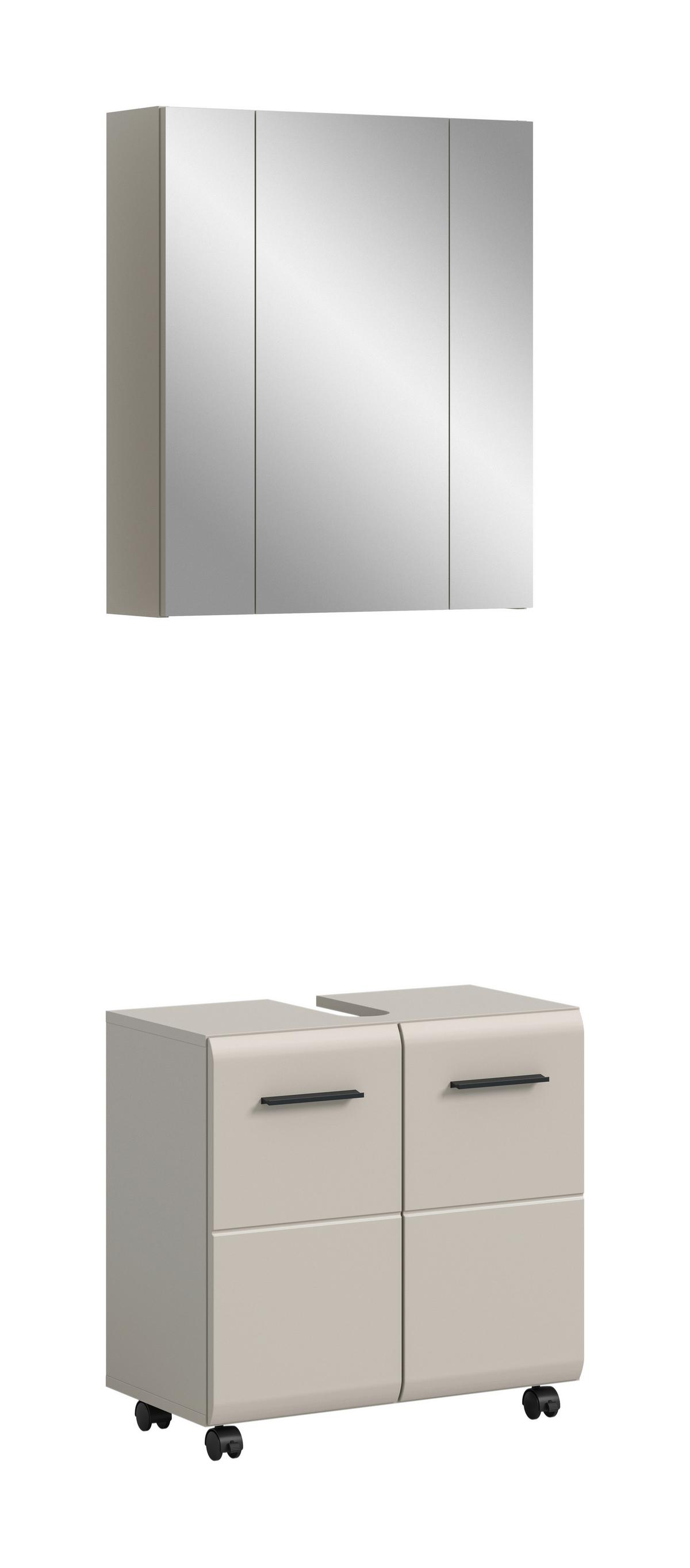Badezimmer ICE Kaschmir, B: 60 cm - Kaschmir/Schwarz, Trend, Glas/Holzwerkstoff (60cm) - MID.YOU