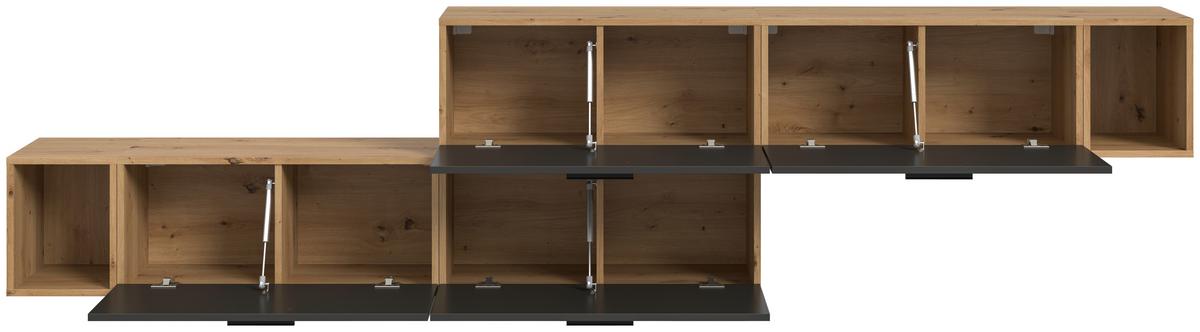 Wohnwand, The One 4, B: 276 cm Grau/Artisan Eiche Dekor - Schwarz/Eiche Artisan, Trend, Holzwerkstoff (276/97/34cm)