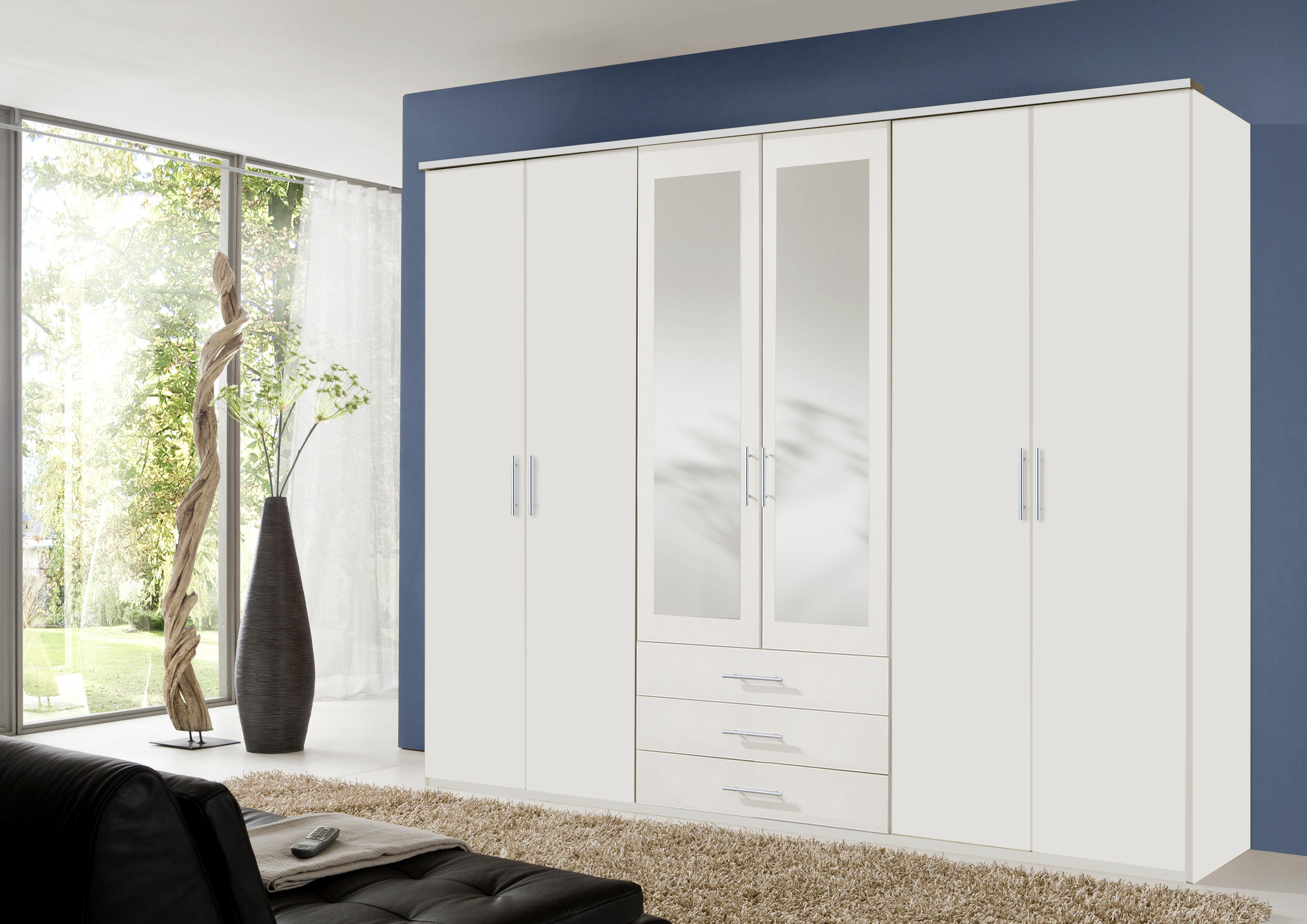 Drehtürenschrank Mit Spiegel + Laden 270cm Ben, Weiß - Weiß, KONVENTIONELL, Glas/Holzwerkstoff (270/210/58cm) - MID.YOU