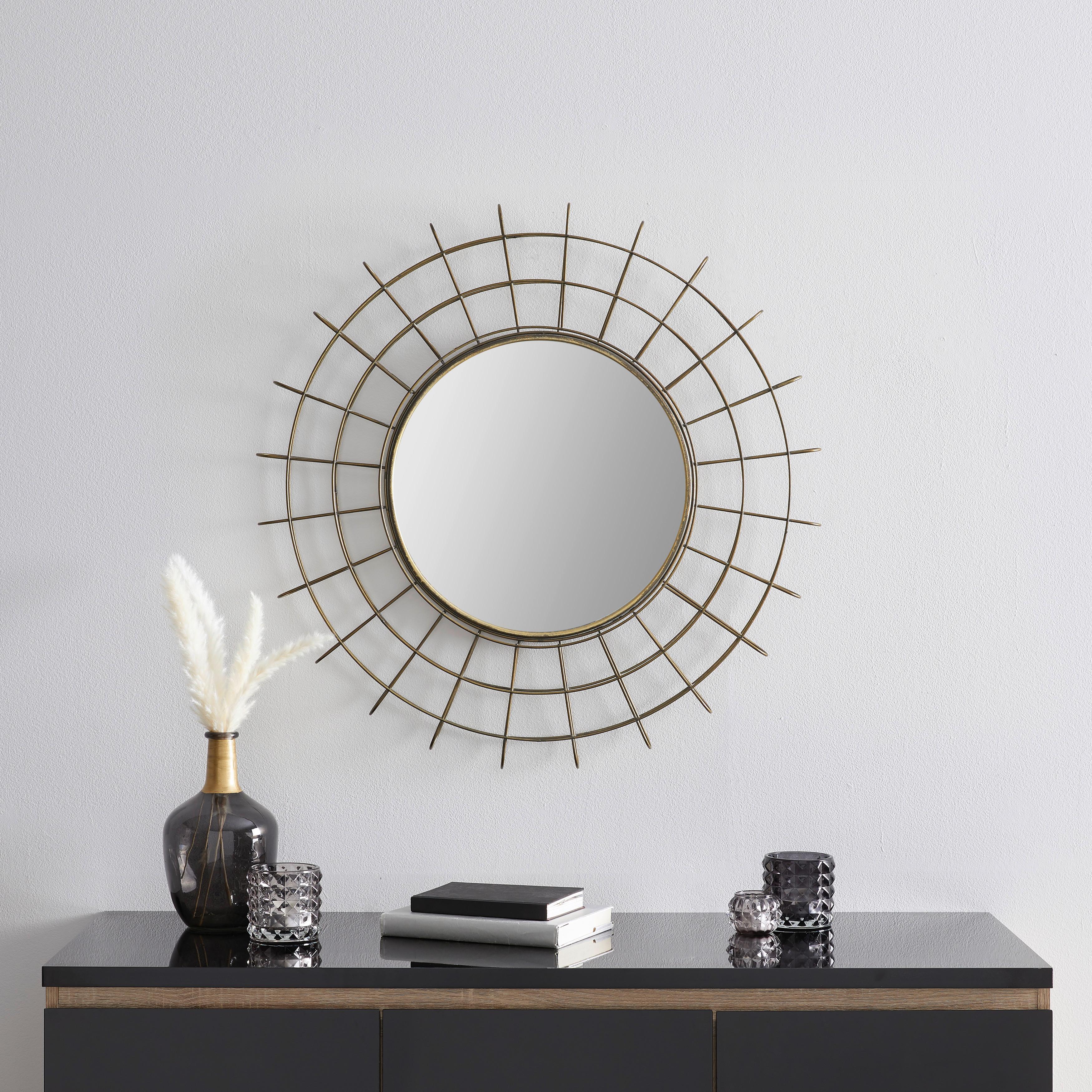 Zrkadlo Strieborné Miranda - farby mosadze/strieborná, Moderný, kov/kompozitné drevo (76cm) - Bessagi Home