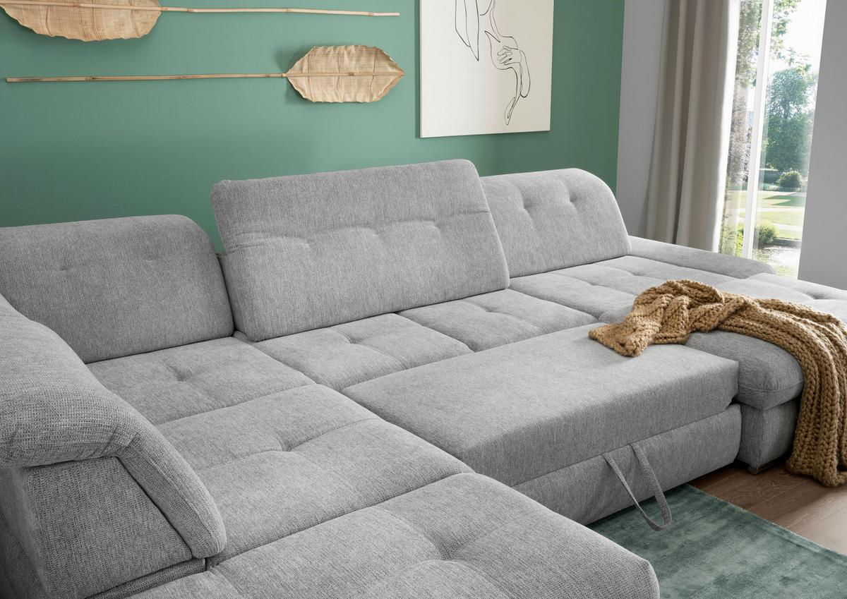 Wohnlandschaft Dalida Mit Schlaffunktion Silberfarben - Chromfarben/Silberfarben, Design, Textil (254/376/195cm) - Livetastic