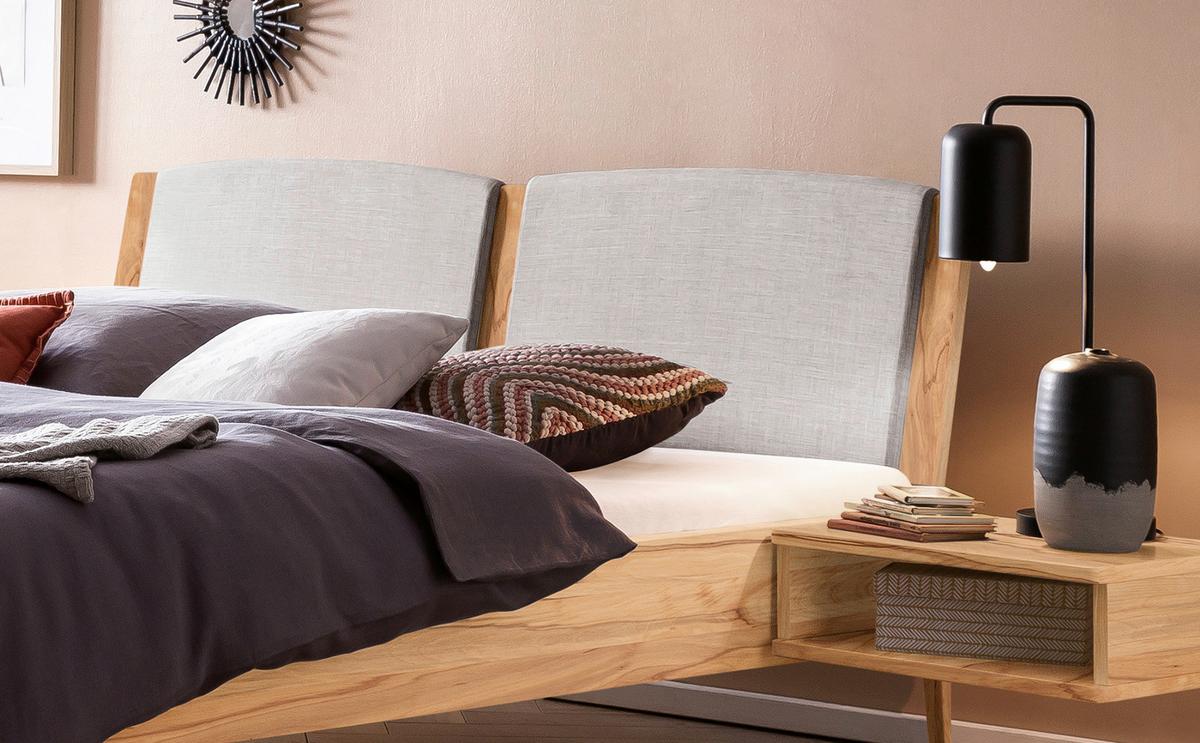 Bett Pistoia Buchefarben 140x200 Cm - Buchefarben/Hellgrau, KONVENTIONELL, Holz/Textil (140/200cm) - Hasena