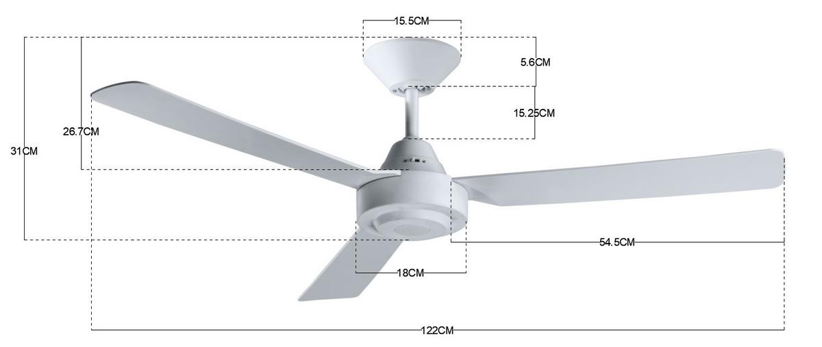 Deckenventilator Bayside Calypso Weiß 3-Flügel - Weiß, Design, Kunststoff (122/31cm) - P & B