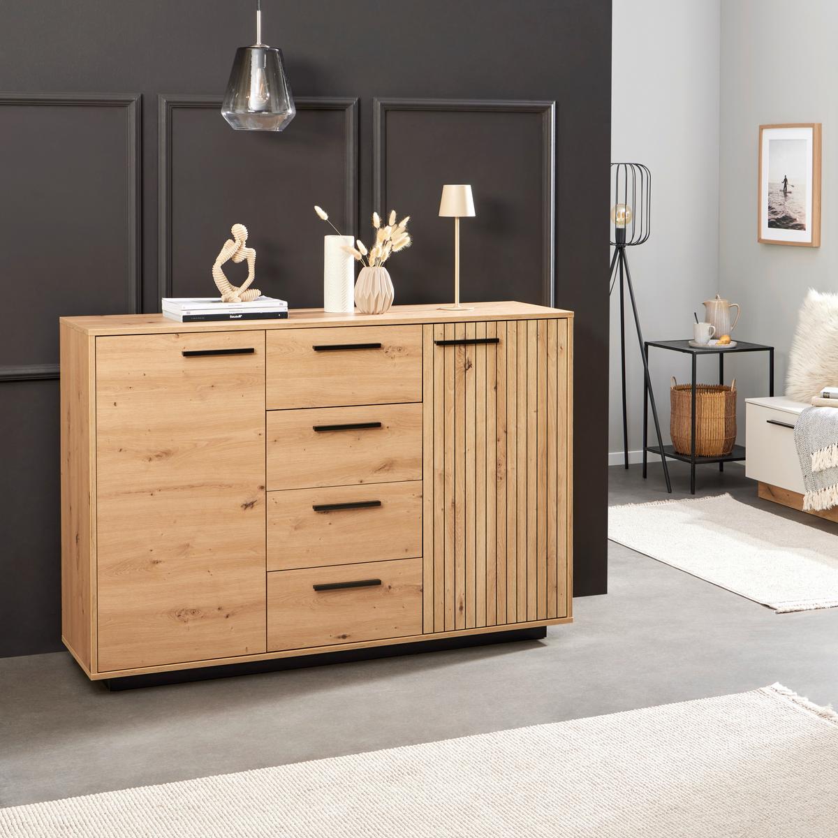 Kommode Lukas 2trg. Artisan Eiche Dekor B: 138,6cm - Schwarz/Eiche Artisan, Trend, Holzwerkstoff (138,6/95,4/40,2cm)