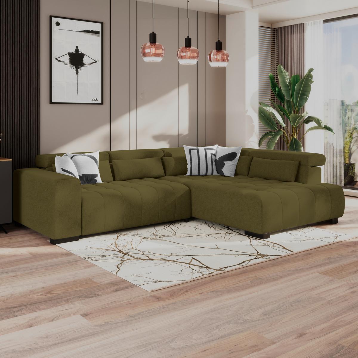 Ecksofa Matera Olivgrün S: 311x226cm - Schwarz/Olivgrün, Trend, Textil (311/226cm)