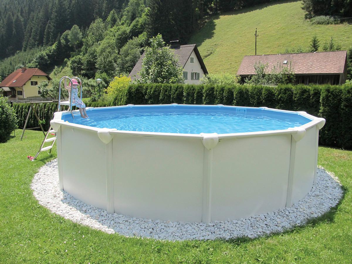Stahlwandpool Rund Steely Supreme mit Leiter Ø 550 cm - Blau/Weiß, MODERN, Kunststoff/Metall (550/132cm)