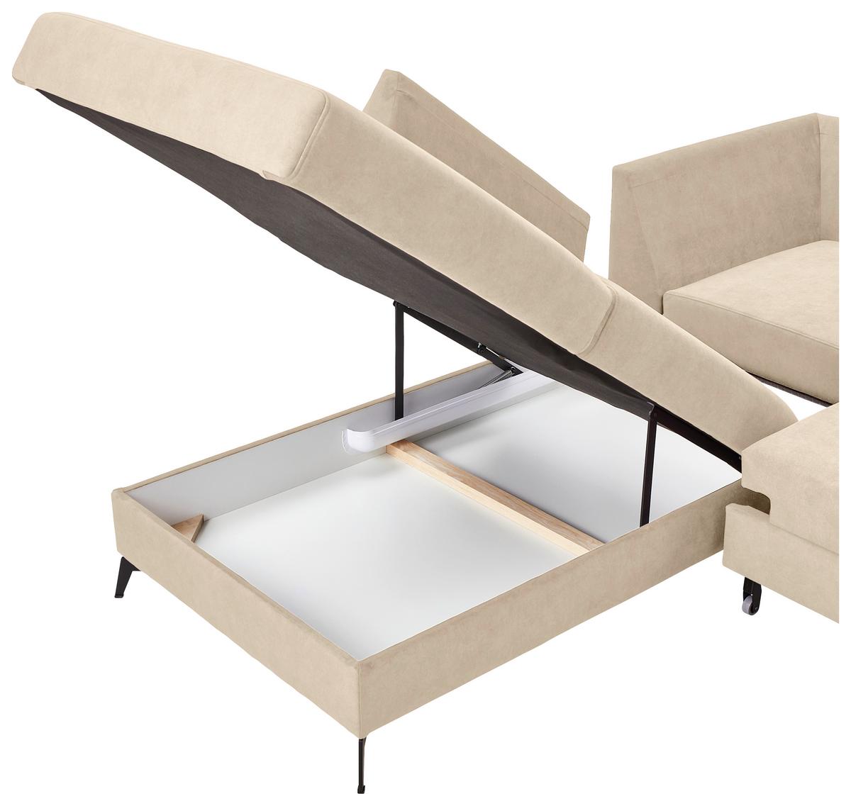 Ecksofa Mit Schlaffunktion Adesso Beige Chenille - Beige/Schwarz, KONVENTIONELL, Textil (257/275cm) - MID.YOU
