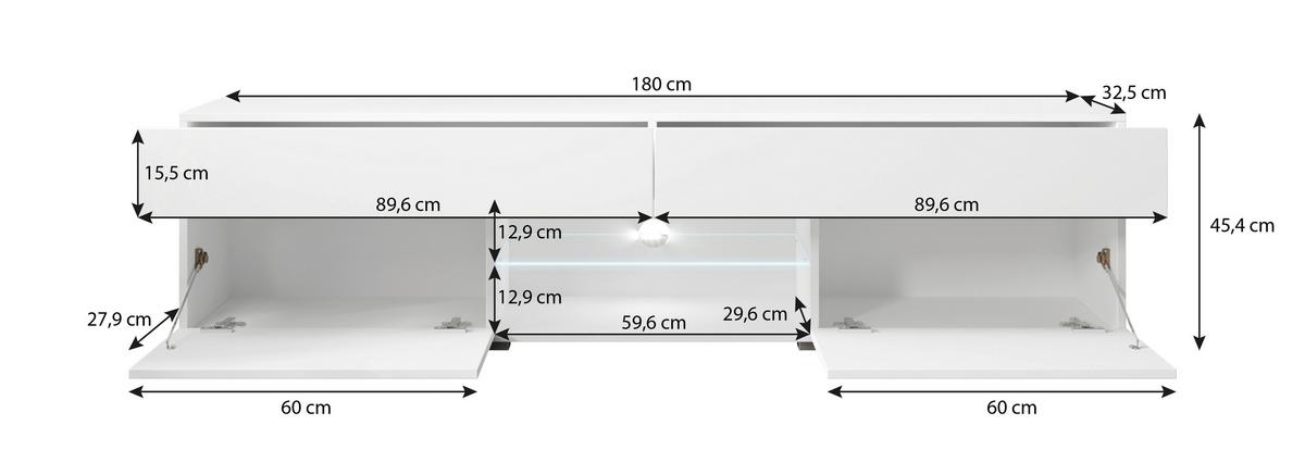 Nízka komoda s LED osvetlením - sivá/biela, Lifestyle, kompozitné drevo/plast (180/45,4/32,5cm) - P & B