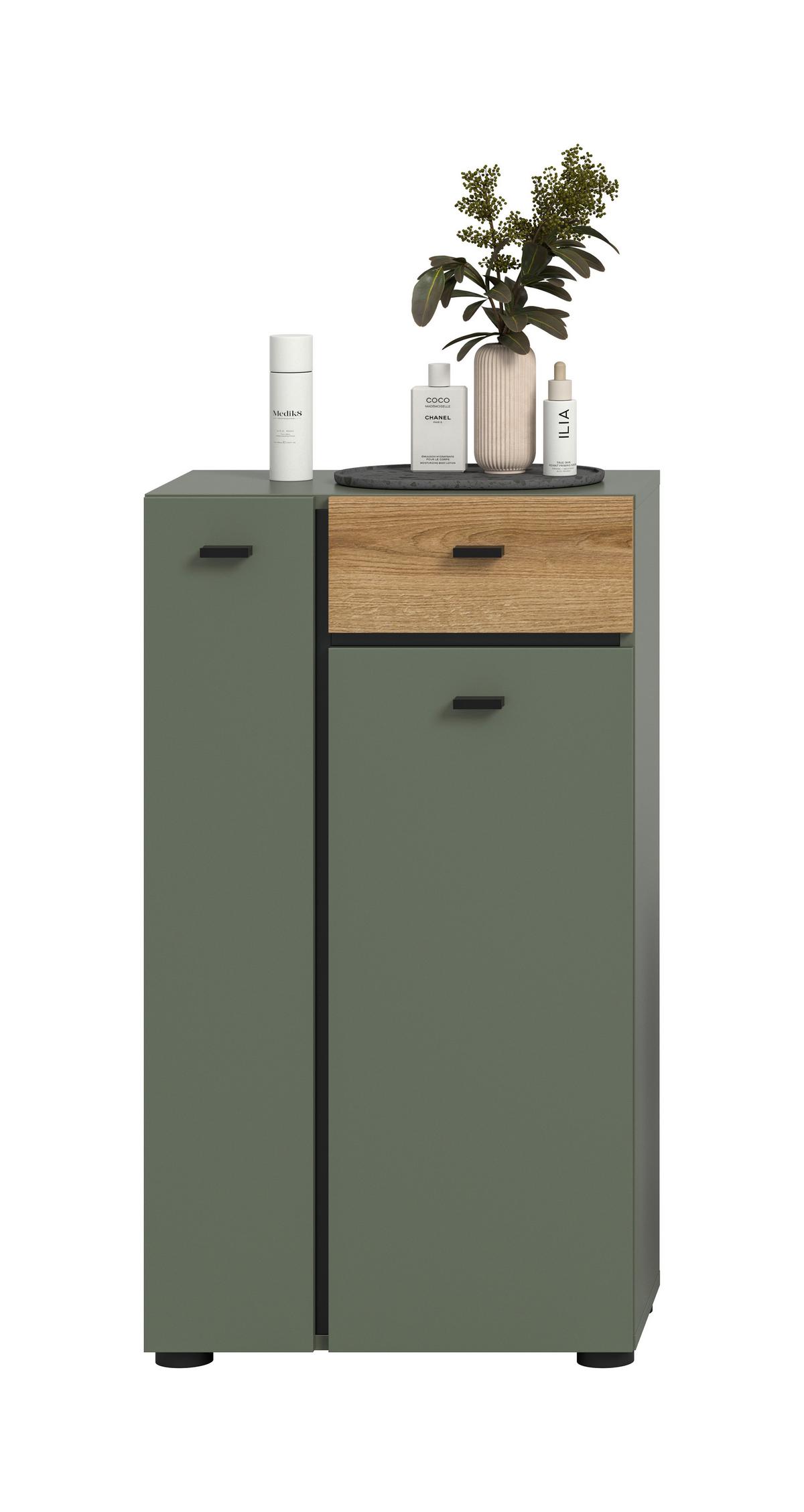 Midischrank Aqua Grün/Eichefarben B: 51cm - Eichefarben/Schwarz, Trend, Holzwerkstoff (51/91/30cm) - MID.YOU