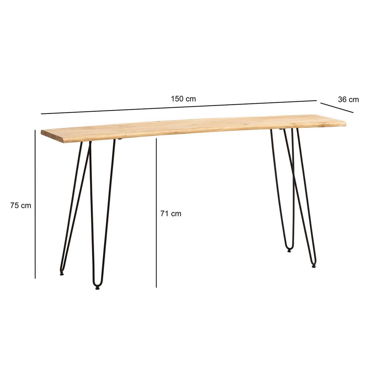 Konsolentisch Akaziefarben L: 150 cm - Schwarz/Akaziefarben, Design, Holz/Metall (150/36/75cm) - MID.YOU