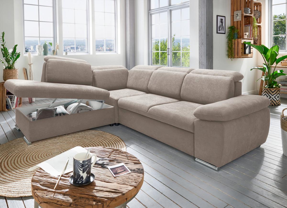Ecksofa Vasto Taupe S: 228x283 cm - Taupe/Chromfarben, Design, Textil (228/283cm) - Livetastic