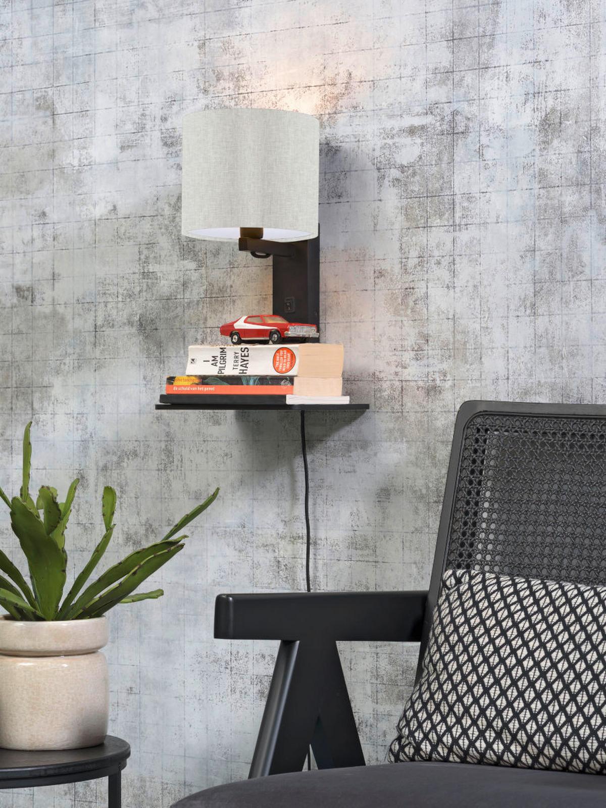 Wandleuchte Andes/w1/b/1815/ll - Schwarz, Trend, Holz/Textil (19/24/36cm) - Good & Mojo