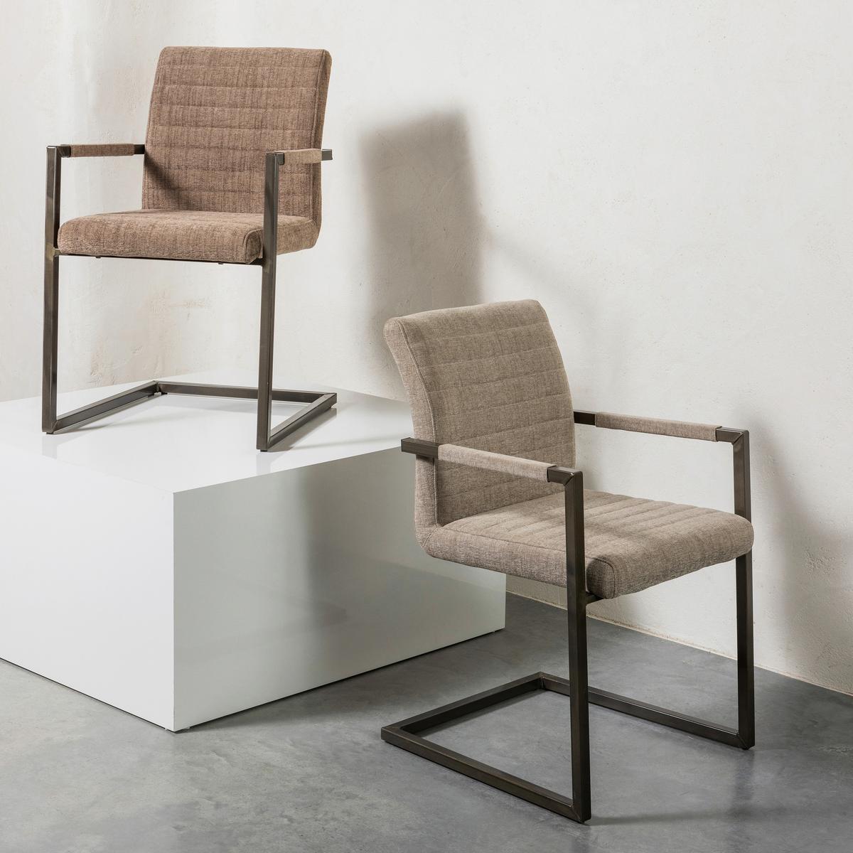 Armlehnstuhl-Set Bas Braun B: 54cm - Schwarz/Braun, MODERN, Textil/Metall (54/87/62cm) - Livetastic
