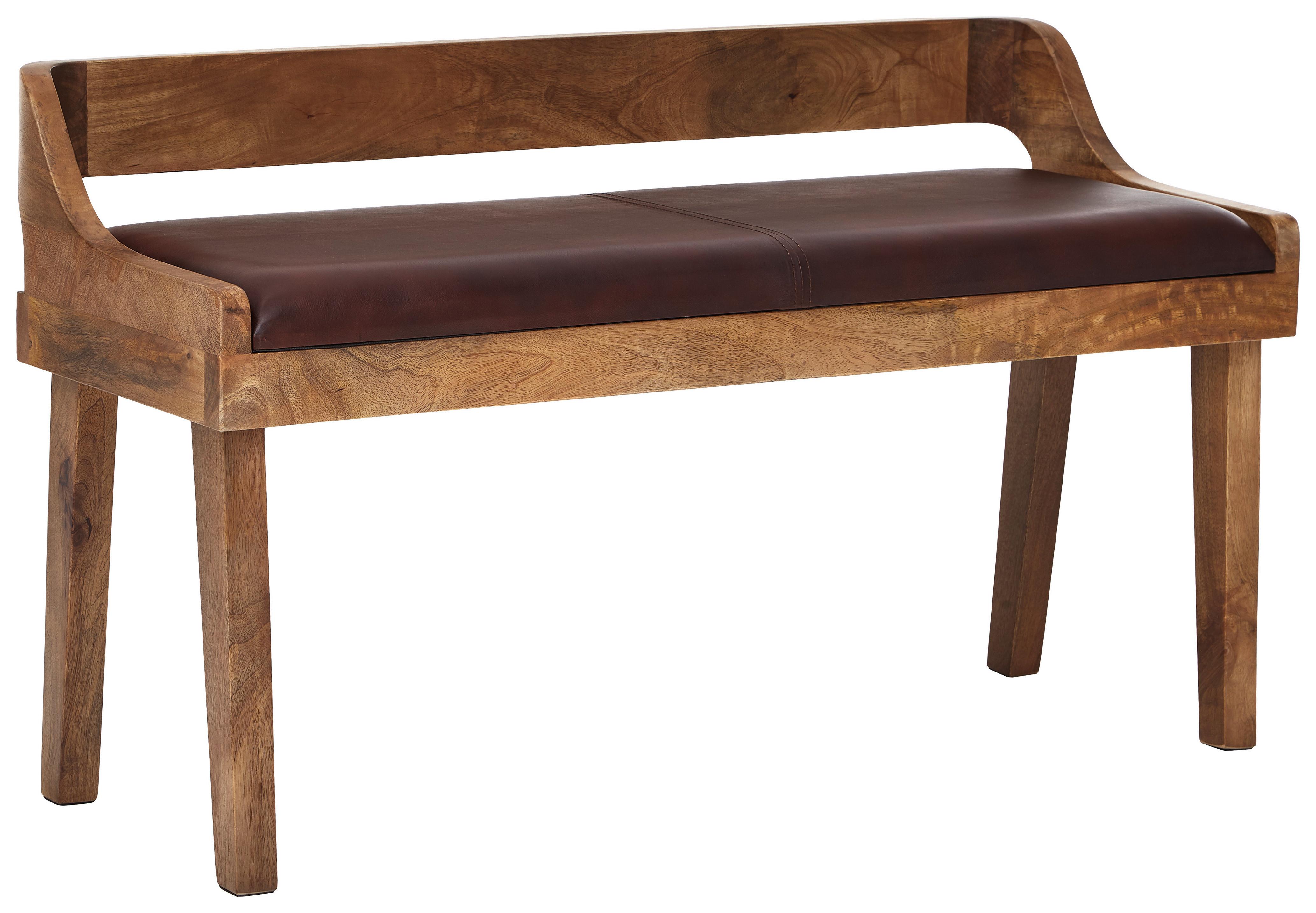 Lavice hnědá - přírodní barvy/hnědá, Moderní, dřevo/kůže (108/63/43cm) - MID.YOU