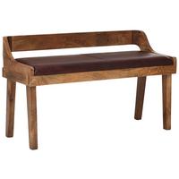 Lavice hnědá - přírodní barvy/hnědá, Moderní, dřevo/kůže (108/63/43cm) - MID.YOU