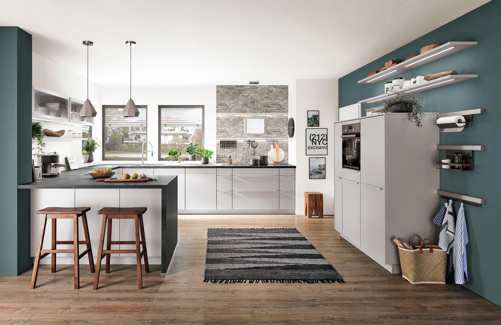 Einbauküche Fontana Frei Planbar Modernes Design - Anthrazit/Weiß, MODERN, Holzwerkstoff - Vertico