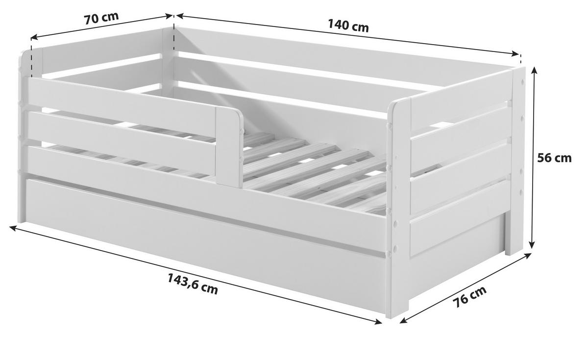 Detská posteľ so zábranou, 70x140, biela, úložný priestor - biela/farba borovice, Modern, drevo/kompozitné drevo (70/140cm) - MID.YOU