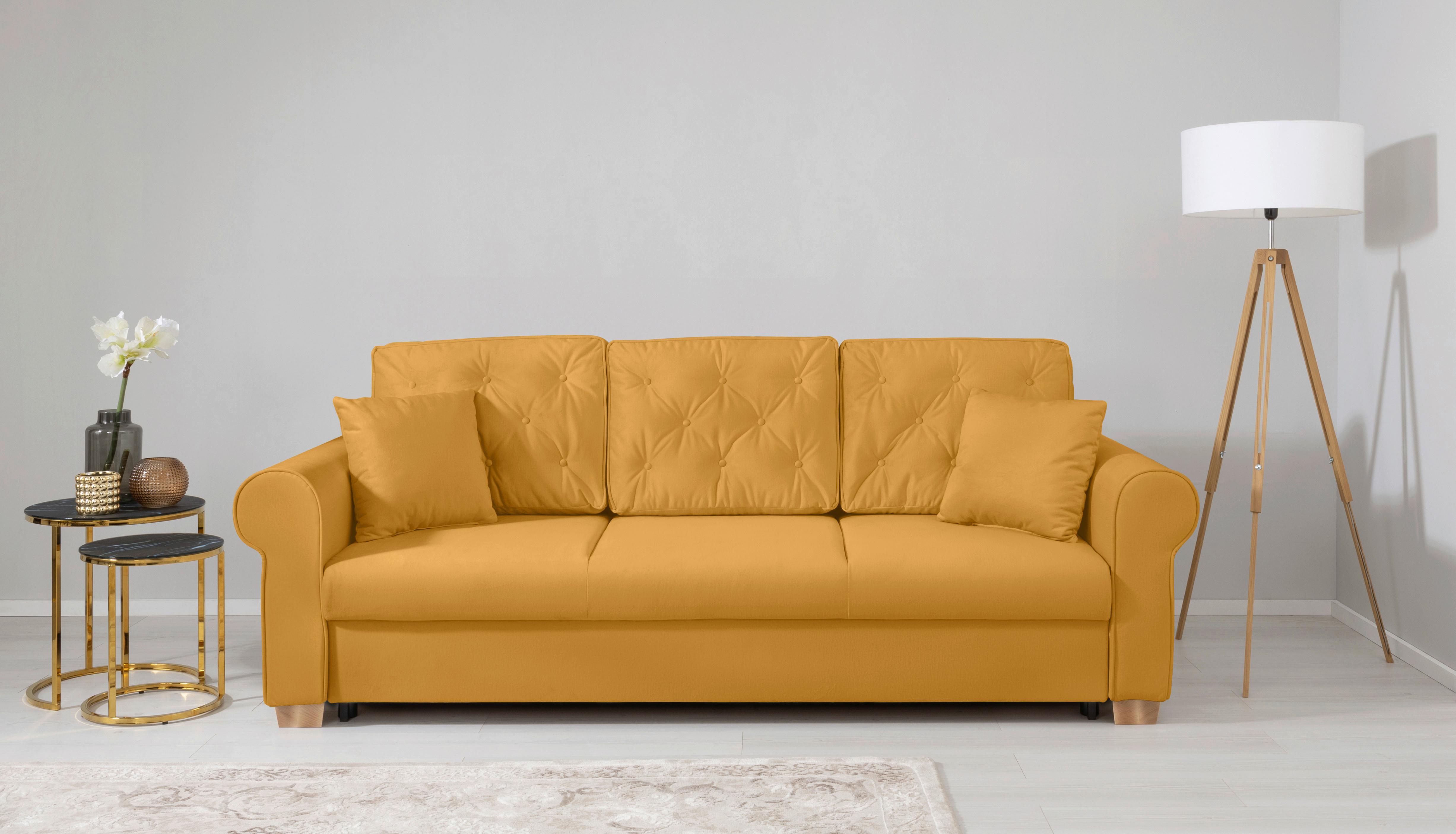 Schlafsofa Arles, Gelb 40 B: 240 Cm - Gelb/Buchefarben, Design, Textil (240/94/98cm) - MID.YOU