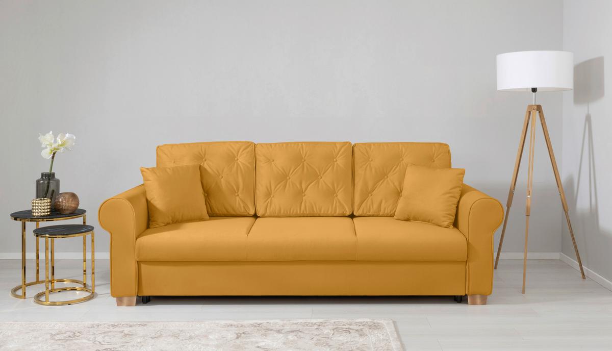 Schlafsofa Arles, Gelb 40 B: 240 Cm - Gelb/Buchefarben, Design, Textil (240/94/98cm) - MID.YOU